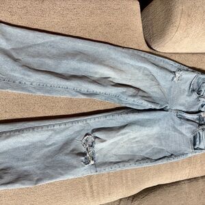 Stylish Distressed Light Blue Flare Jeans